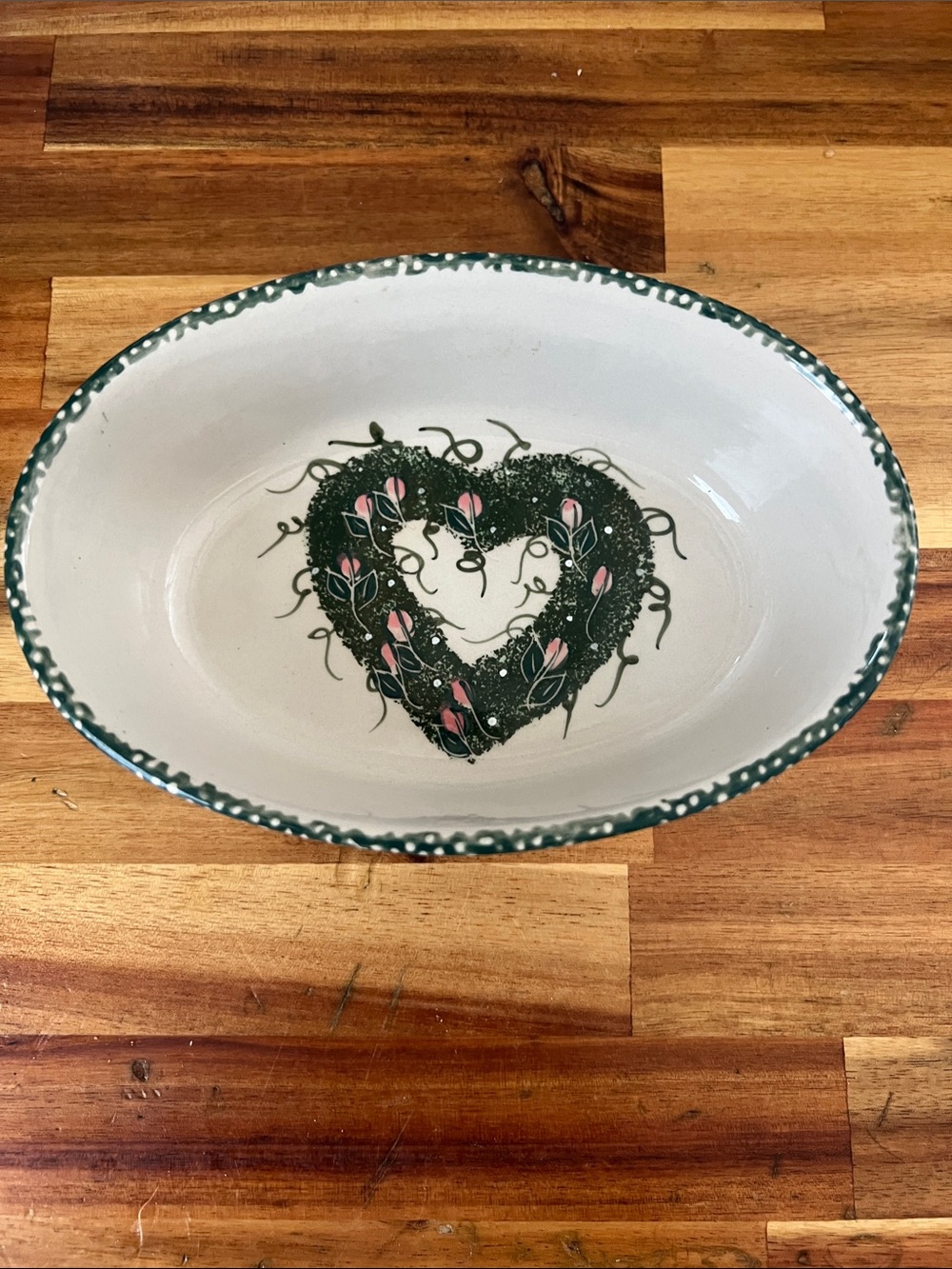 Folk Art Heart Stoneware Serving Bowl Dish 6.75”